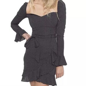 B DARLIN‎ Black Polka Dot Sweetheart Neckline Ruffled Sleeve Dress Siz. 1/2